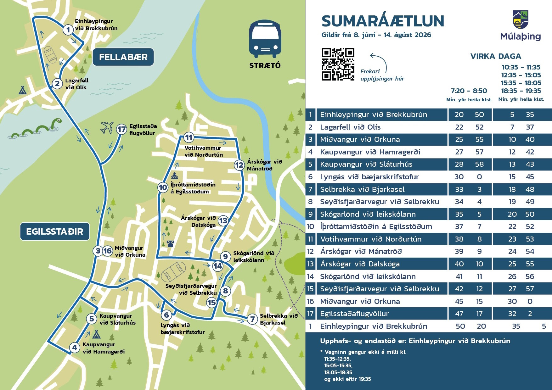 Sumaráætlun strætó 2026