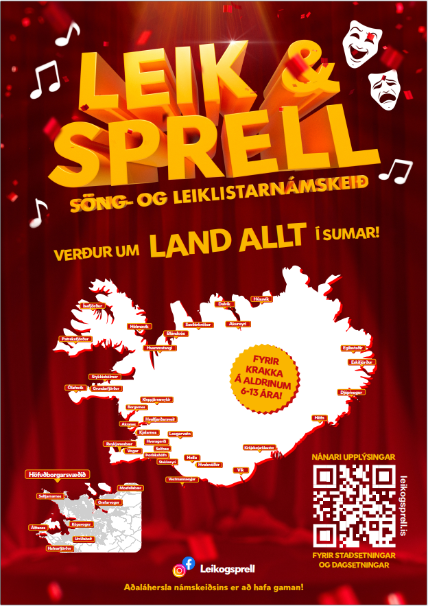 Plaggat með auglýsingu fyrir leik og sprell