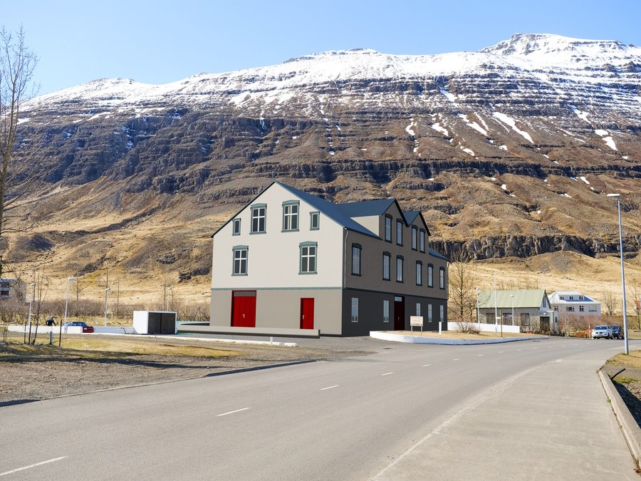 Teiknuð mynd af áætlaðri staðsetningu.