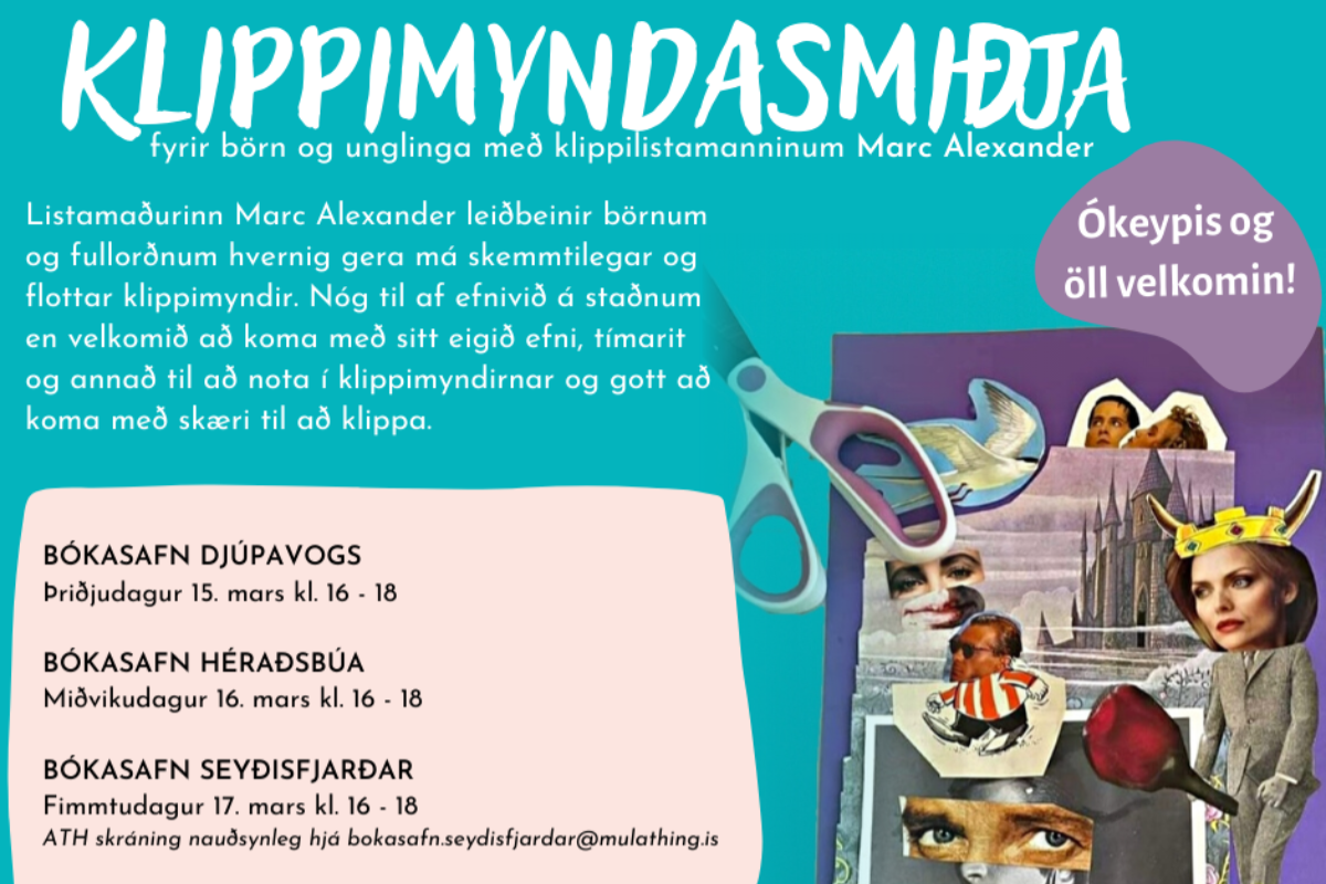 Klippimyndasmiðja á Bókasafni Héraðsbúa fellur niður í dag