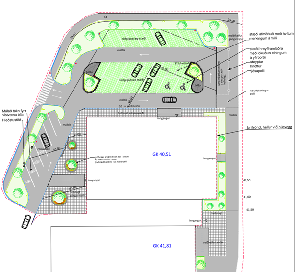 Plan við Fimleikahús/íþróttamiðstöð Egilsstöðum