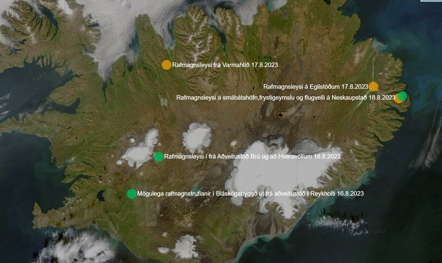 Rafmagnslaust á Brávöllum 1 til 9, Tjarnarbraut 39 og Miðgarði 2, 4 og 6 á Egilstöðum, 17.08 2023